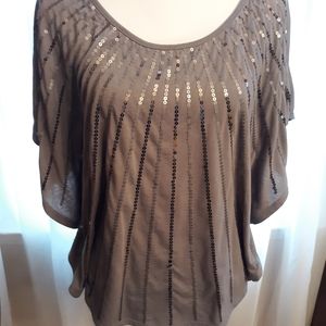 Gray Sequined Batwing Blouse